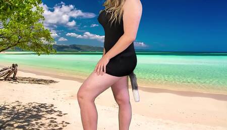 Hot shemale in tight dress with anal fox tail