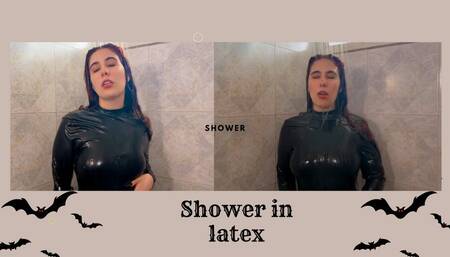 Taking a shower with my latex dress on