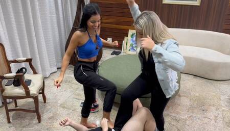 Ballbusting by two mean bitches !! FULL HD