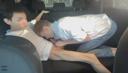 Twinks Matty and Aiden having fun on the back of a car