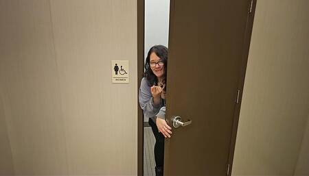 leading stepbrother to public bathroom for some quick fun