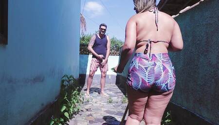 My perverted neighbor ended up stuffing my ass with cum