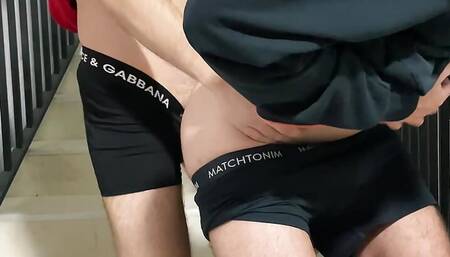 Cute guy fucks his neighbor on the landing