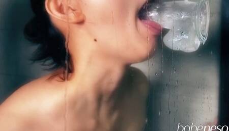 Sucking Dildo When Taking a Shower