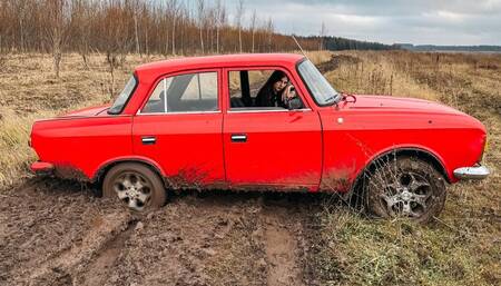 CAR STUCK Ellie helps to pull out a stuck car