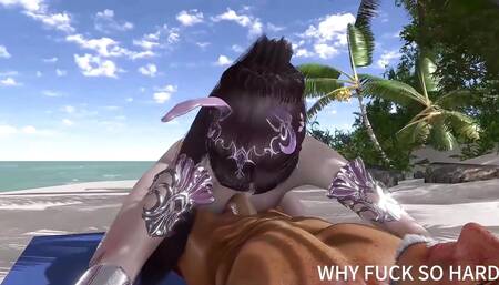 3D Sexy Cosplay Asian Model Cheating with Big Dick on the Beach