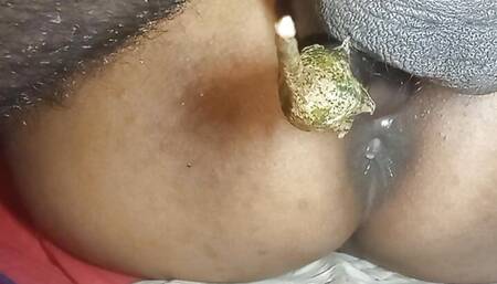 Big ass indian bhabhi cum by fucking a big brinjal and husband's cock