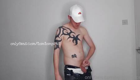 Strip and wank in boxers and baseball hat