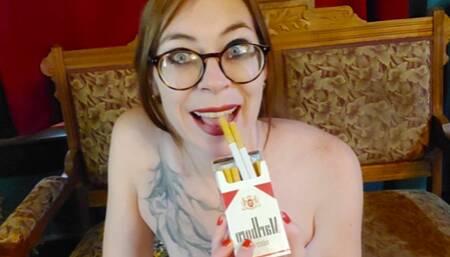 Petite nude girl smoking shows you how to smoke