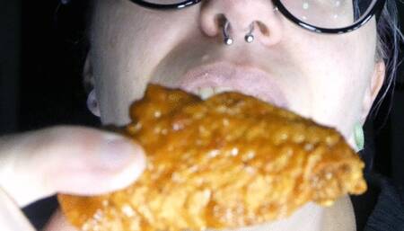 Spicy Chicken Wing Gets Torn and Chewed with Big Teeth