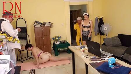 Yoga time in the office. Regina Noir Scene 4
