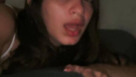 Brazilian woman being rolled up from behind, shows her face full of desire to be fucked
