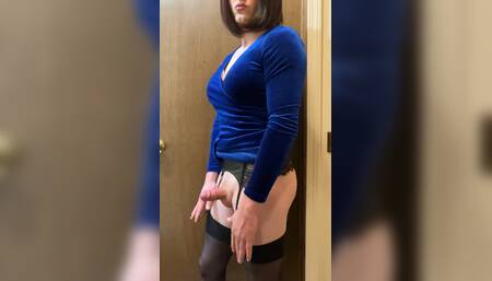 Hot Crossdresser Masturbates in Blue Velvet