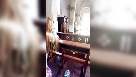 girl touching herself in church
