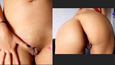 sexy latina finishes makeup with loud moans with a huge dildo, her vagina shaved and pink with her white cream