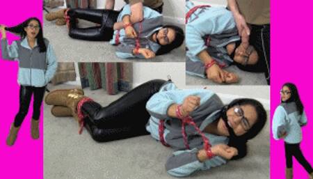 Ski Bunny eRica gets tied up and dick slapped in her shiny leather leggings, fleece jacket, and uggs