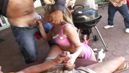 Gangbang with Courtney Cummz a whore with blonde hair gets