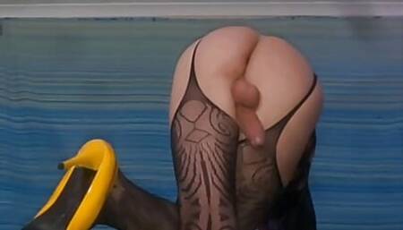 Floor View Caning My Throbbing Sissy Clitty in My Sexy See Through Dress and Panties