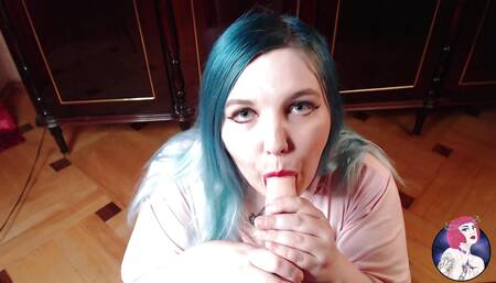 Horny Girl Next Door Finally Gets Her a Cock for a Sloppy Blowjob