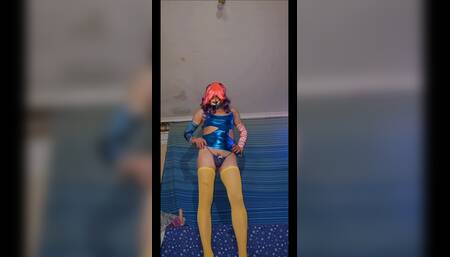 My Home Designed Makeover Metallic Dress and Yellow Stockings and Tiny Panties Filmed From Floor Level