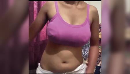 School girl in bra