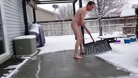 Micropenis Jeffery Heuett Shoveling Snow Naked in Chastity