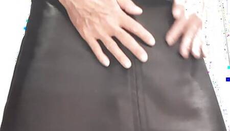 DebbieSmall in faux leather skirt