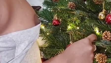 StepSis Decorating the Christmas Tree with No PANTY or BRA and Let Me Ogle Her