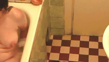 Guy came home and saw naked MILF in bathroom who bathing, fingering wet pussy and get orgasm. Pussy Masturbation. Big Tits Milf