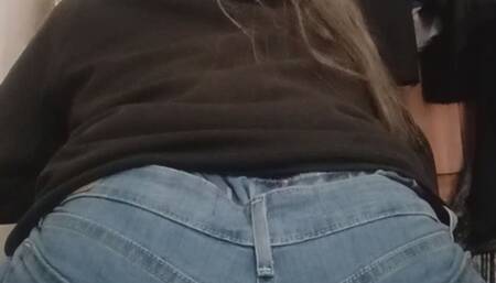 Getting sat on and butt squashed by a Goddess ass in blue jeans