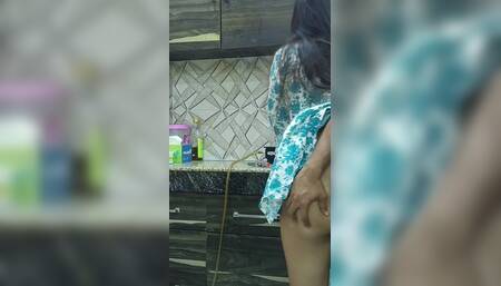 Beautiful Indian Step Mom Pussy and Ass Fucked Hard by Step Son While He Is in Kitchen to Seducing