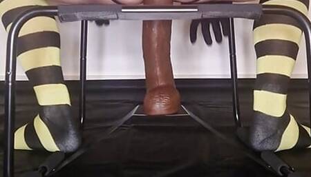 My booty ride dildo on sex chair with big  black dildo in asshole