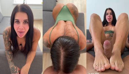 Hot Latina Big Ass goes Cowgirl, gets Fucked DoggyStyle, does FootJob and Takes Cum in Mouth