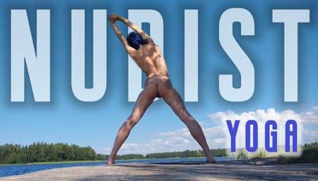 Nudist yoga on a desert island