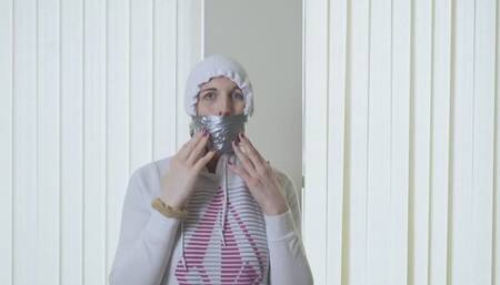 Aya Scarlett - Part 2 - Custom Video - Aya Self-Gagging with Duct Tape