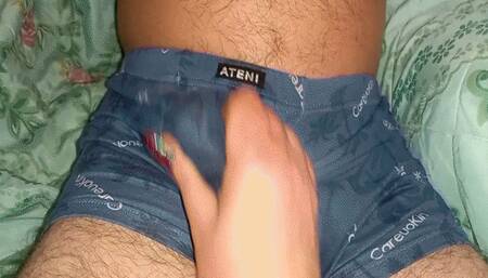 Crumpet jerks off through panties MP4