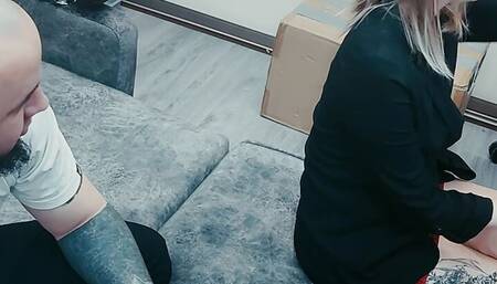 I came home, but the house is mess! And I made my slave apologize for that!