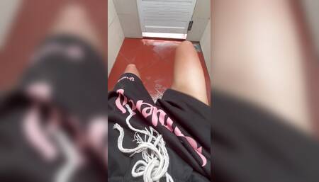 Young asian boy. Quiet discreet jerk in public toilet with Huge cum shot