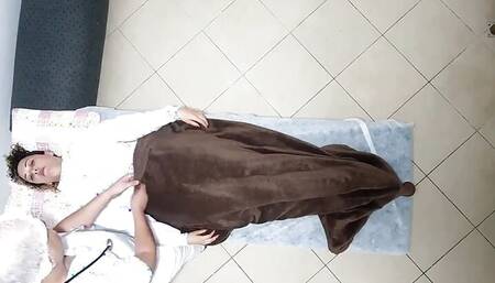 The gynecologist examined the sick patient's ass and pussy and, as a treatment, he came in her ass.