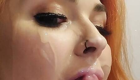 Aftermath facial compilation - face hair & mouth covered in cum from facials