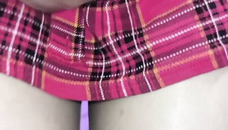 Huge Sissy Schoolgirl's Cock Explodes Through Friend's Mom's Shiny Gray Pantyhose