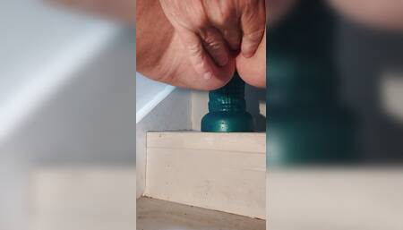 Crossdresser in Black Lingerie Rides Huge Dildos