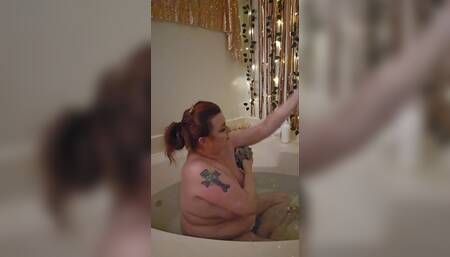 Thick older cougar takes a hot bath before bed, almost feels like stepson is watching through the keyhole of the bathroom door.