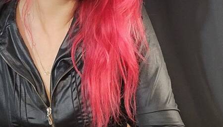 Kissing the cigarette with my red lips - in a leather jacket