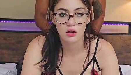 Stunning Ellie Nova in Glasses Cums Over & Over on Huge Cock