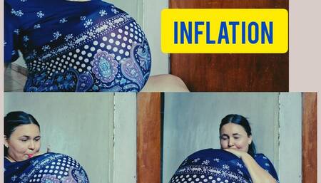 Naomi se hincha su barriga y se sorprende de lo grande que crece su globo