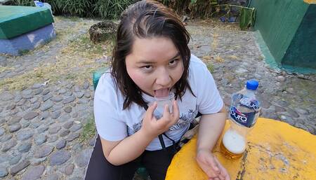 Gape my asshole with your cock and give me your cum and piss to drink it in public