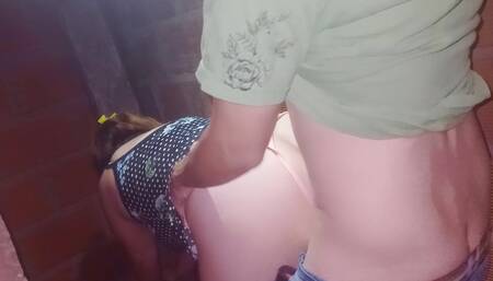 Amateur couple enjoying nighttime passion in a car pit