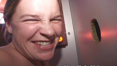 Horny Cock Suck Blonde Eats Sperm Glory Hole Whore Happy Black Cock!