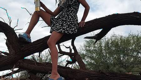 Cute ladyboy likes to strip naked in public and ride very hot trunk